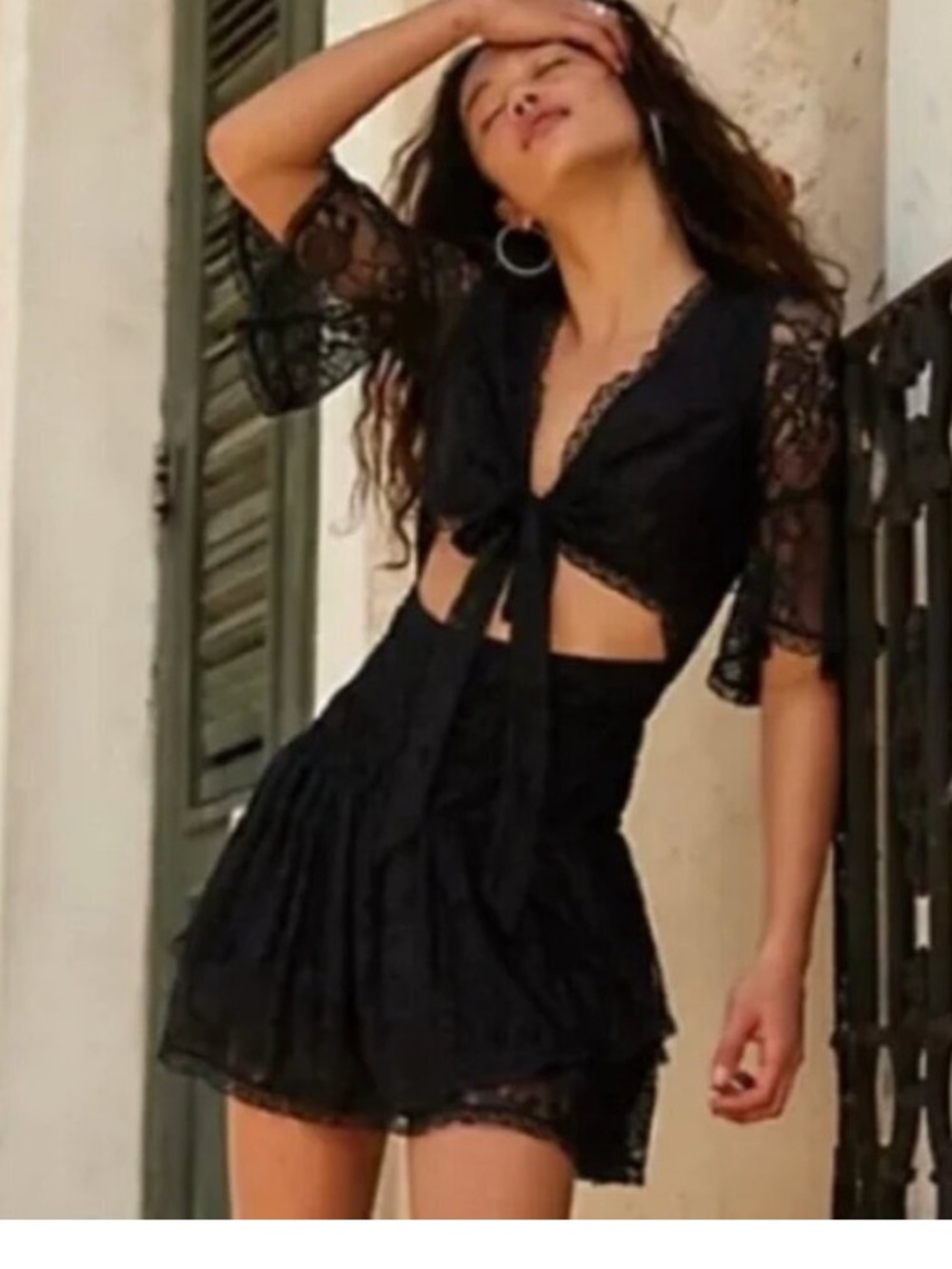 Free People Lala Black Lace Tie-Front mini dress Sz Small New
